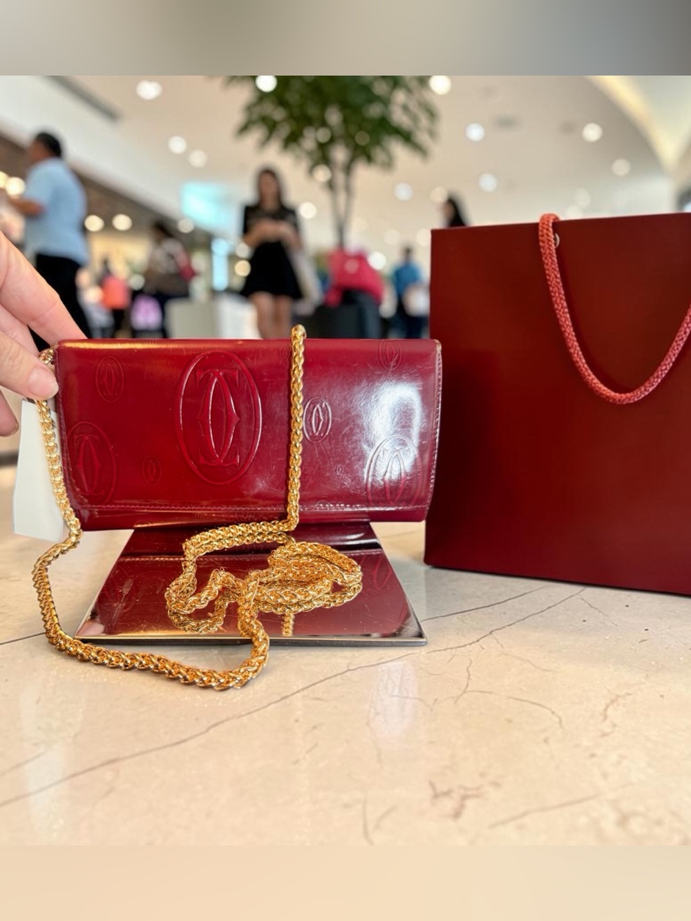 Cartier Glossy Red Patent Leather Logo Continental Wallet